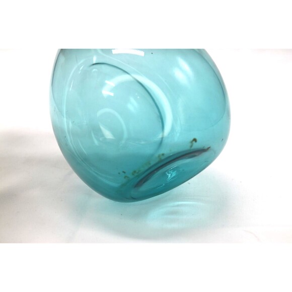 Dimpled Bulb Vase Hand Blown Art Glass Sweden MCM  Aqua Blue - Picture 13 of 16